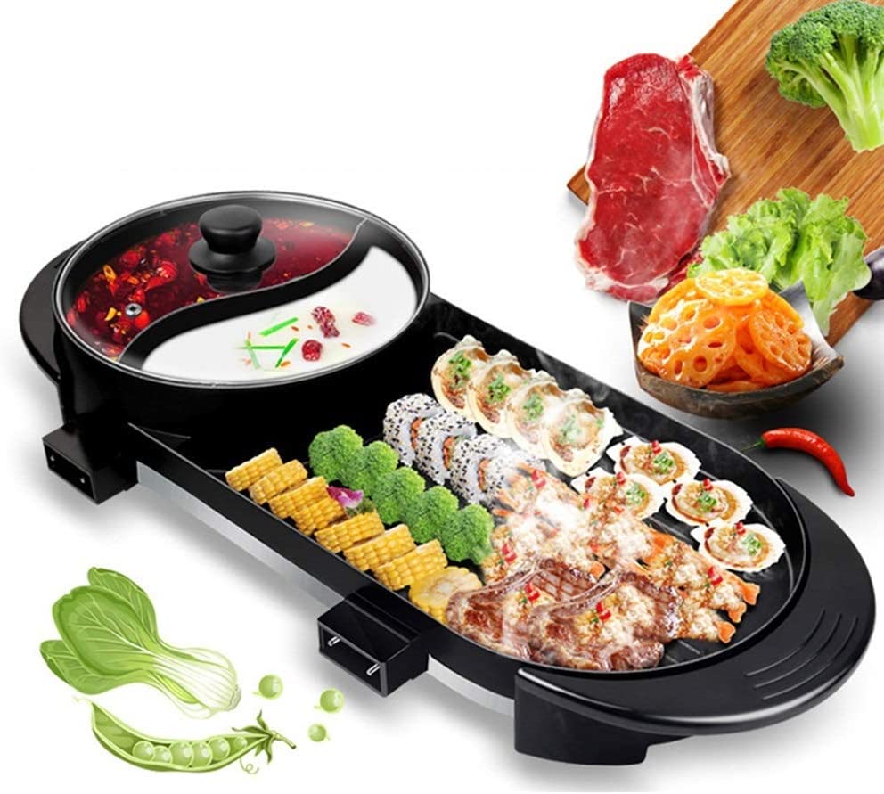 2 IN 1 Dual Raclette Grills 8-Person Baking Tray, Indoor  Electric, with Non-Stick Grilling Plat & Cooking Stone, 1300W, for Korean  BBQ- Melt Cheese, Cook Meat & Veggies at Once,Black 