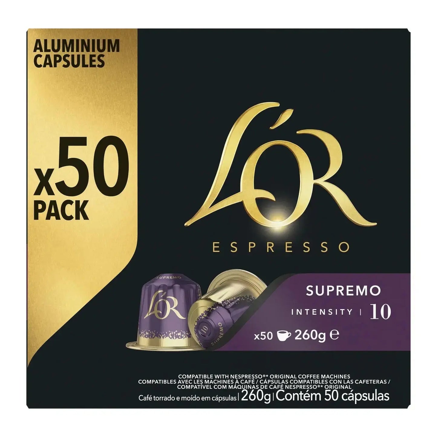 Capsules de café "Café capsules supremo intensité 10 compatibles Nespresso L'OR la boîte de 50 capsules " L'Or