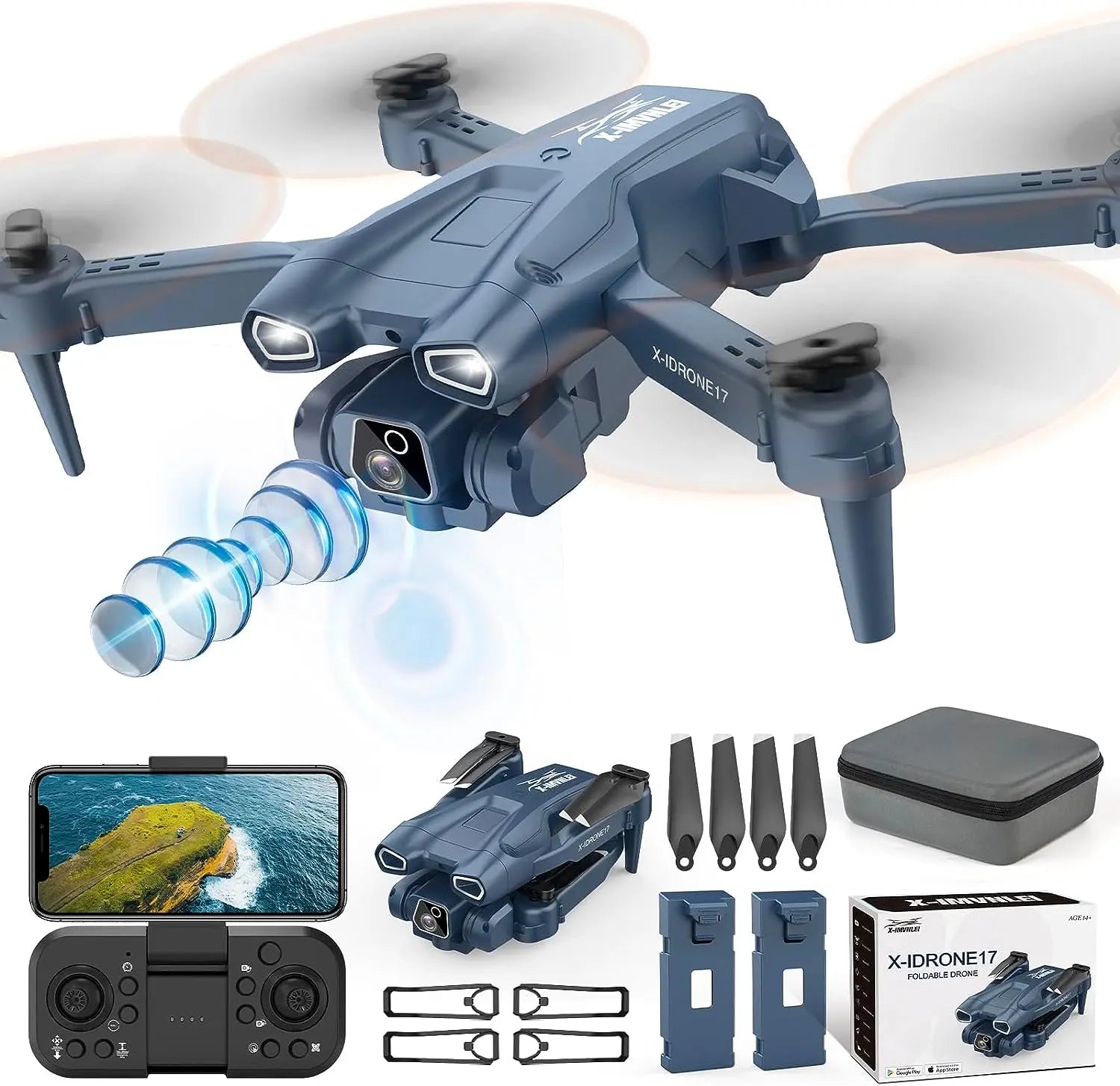 Drone suiveur intelligent avec 2 piles, cardan anti-tremblement  quadricoptère pliable télécommandé : : Jeux et Jouets