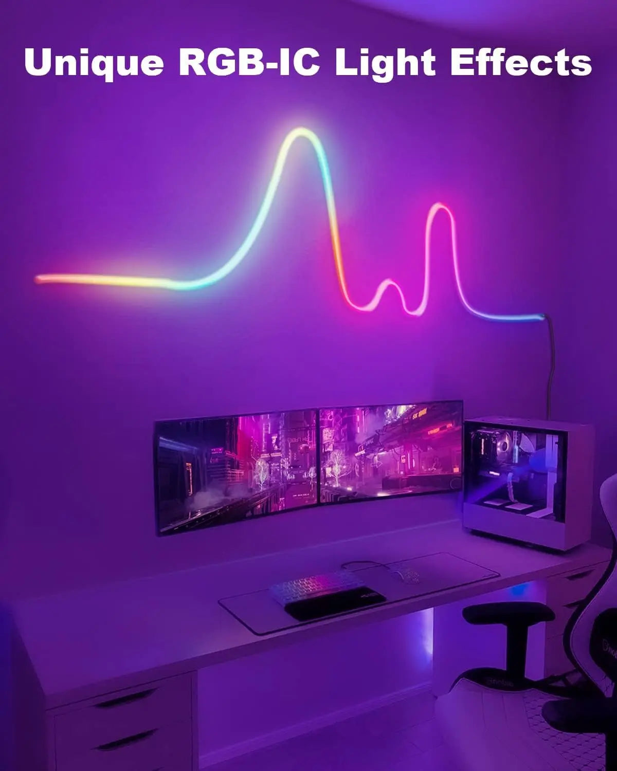 led Copie de Neon Ruban LED 5m, Guirlande Lumineuse Néon avec RVB-IC, Bande Lumineuse LED avec Synchronisation de la Musique, Fonctionne avec Alexa, Assistant Google(Ne Prend pas en Charge le WiFi 5G) amazon