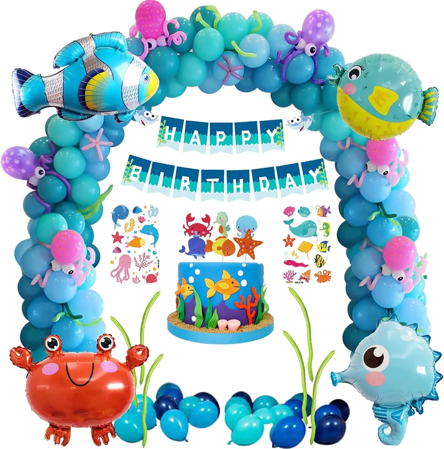 kit anniversaire Decoration Anniversaire Enfant, 108Pièces Decoration Anniversaire Theme Marin avec Banderole Joyeux Anniversaire, Ocean Mer Animaux Ballon Deco de Fête Anniversaire pour Garcons Filles king jouet