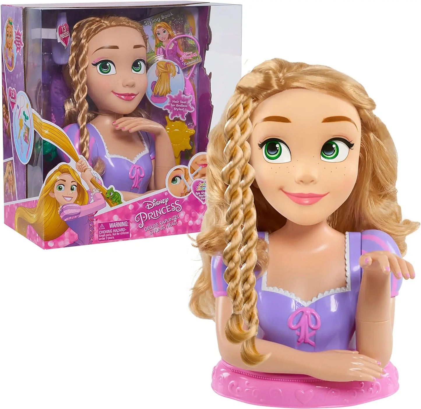 jouet pour enfant Disney Princesses - Raiponce, Tête à Coiffer et à Maquiller Deluxe, Accessoires Cheveux & Maquillage (yeux, lèvres, ongles), Jouet pour enfants dès 3 ans, DND03 Famosa
