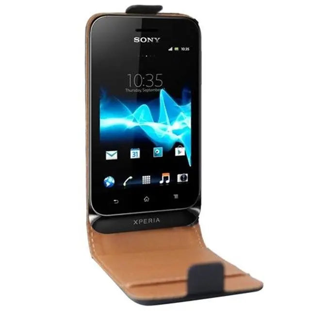 Etui clapet cuir noir Sony Xperia Tipo swiss charger