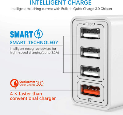 Chargeurs de batteries YEONPHOM Chargeur Mural Rapide USB 3.0 30W/6A 4 Ports, Adaptateur Prise Secteur Multiple Universel pour iPhone 12/11/XR/XS/X,Samsung Galaxy S21/S20/S10/S9/Note,Xiaomi amazon