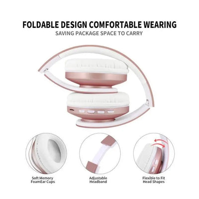PUERSITBluetooth 4.0 Casque Subwoofer Microphone Stéréo Jack 3,5 mm Filaire Casque Casque de Sports de Plein Air Casque Pliant(Rose) TECIN HOLDING