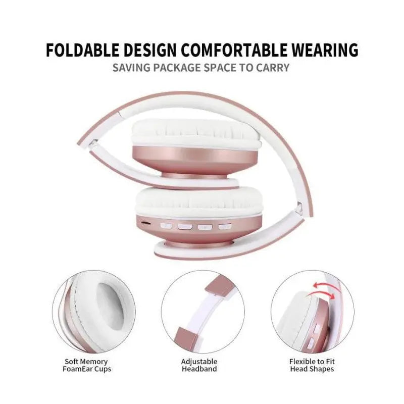 PUERSITBluetooth 4.0 Casque Subwoofer Microphone Stéréo Jack 3,5 mm Filaire Casque Casque de Sports de Plein Air Casque Pliant(Rose) TECIN HOLDING