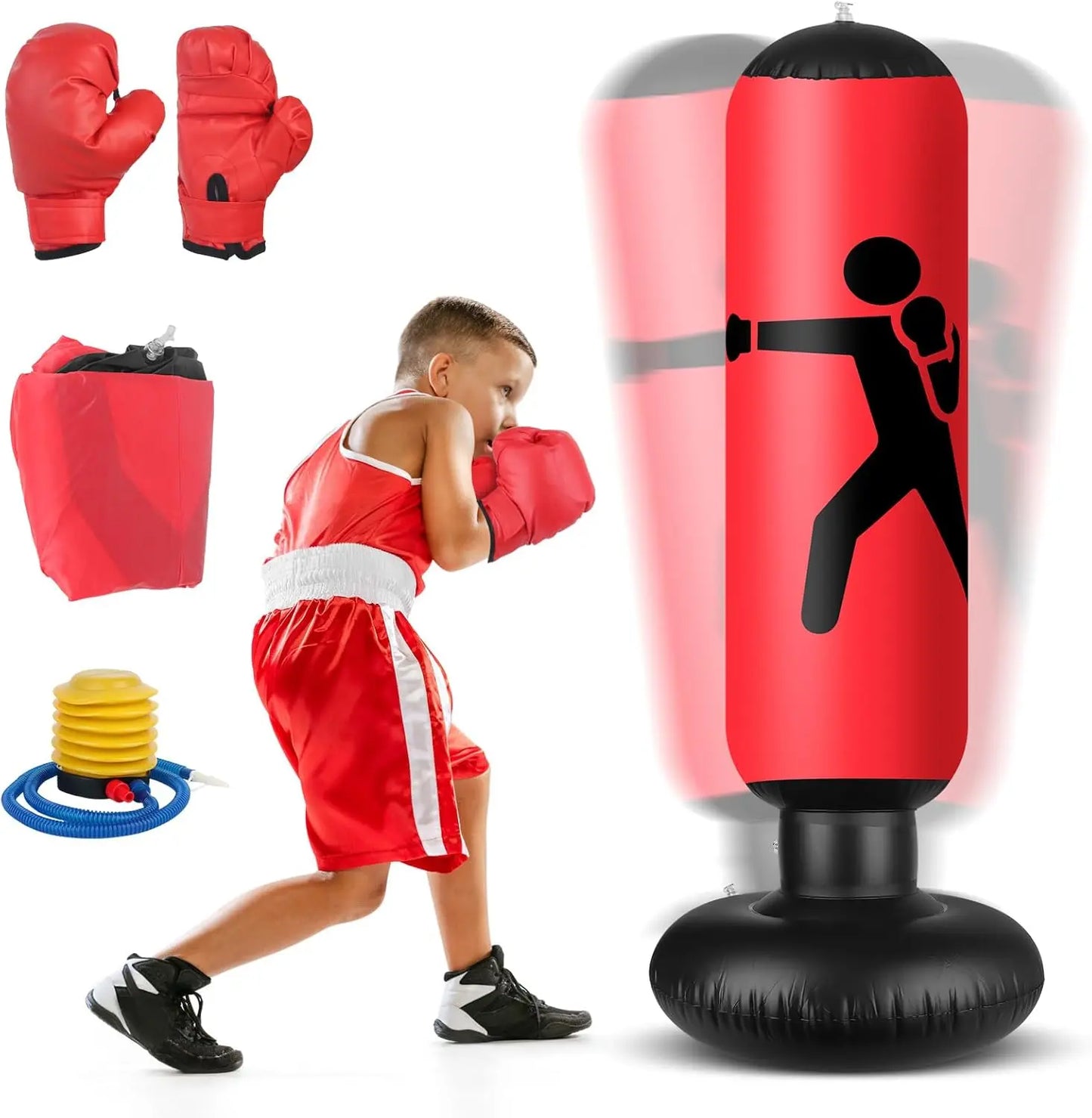 Sport QPAU Sac de Frappe Gonflable de 122 cm, Sac de Boxe Gonflable Stable pour 3 à 6 Enfants, Cadeaux pour garçons et Filles, Ensemble de Boxe pour la decathlon
