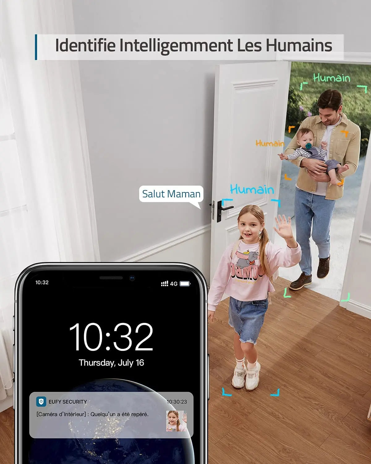 eufy Security 2K Caméra Surveillance Wifi Intérieure de Sécurité du Domicile, Détection des Humains et Animaux par l'IA, 0194644092153 eufy