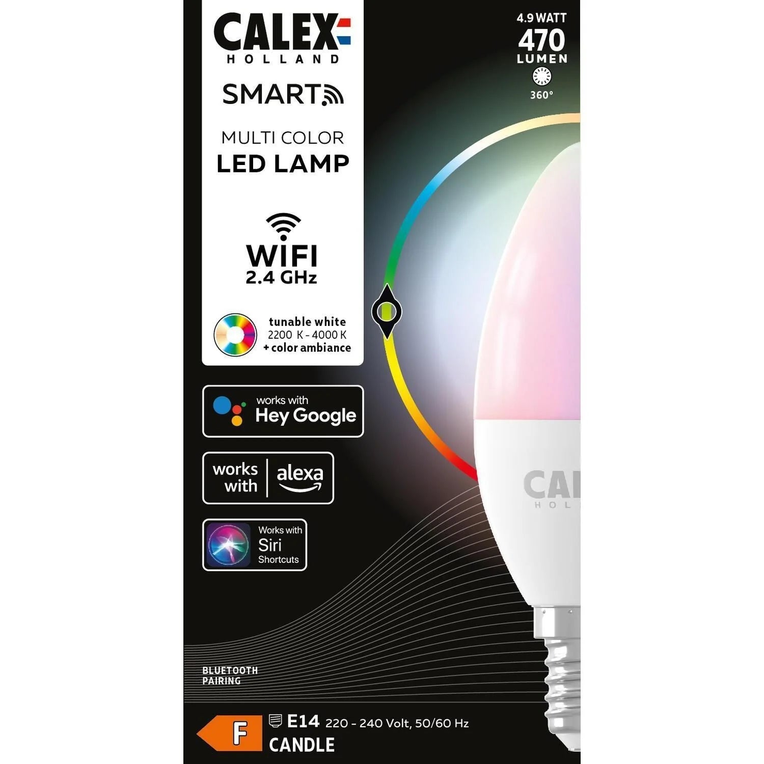 Calex Smart Tuya Wifi E14 Bougie 5W  470lm -  822-840 Variable Blanc | RGBW - Dimmable - Équivalent 40W - TECIN HOLDING