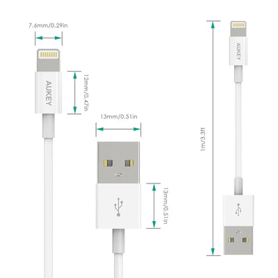 AUKEY Câble Lightning 1m [ MFI Certifié Apple ] Chargeur iPhone pour iPhone 6s AUKEY