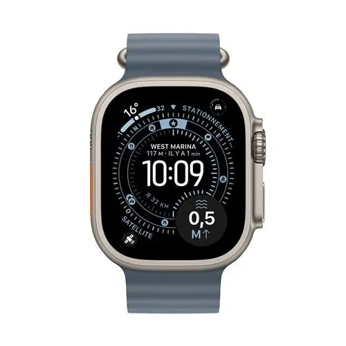 Montre connectée Apple Watch Ultra 3 GPS + Cellular 49mm Boîtier en Titane Naturel avec Bracelet Ocean Bleu Maritime Apple