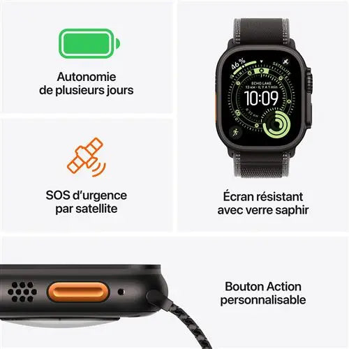 Montre connectée Apple Watch Ultra 3 GPS + Cellular 49mm Boîtier en Titane Naturel avec Bracelet Ocean Bleu Maritime Apple