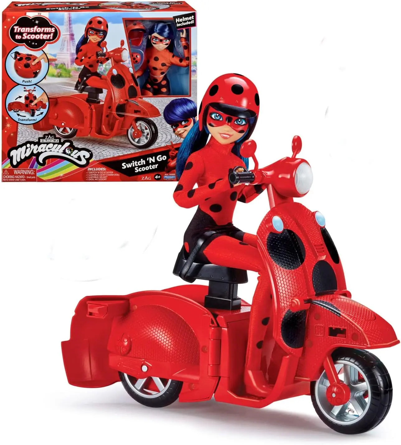 Figurines jouets Bandai Scooter Miraculous Switch'n go + poupée articulée Ladybug Lucky Bandai