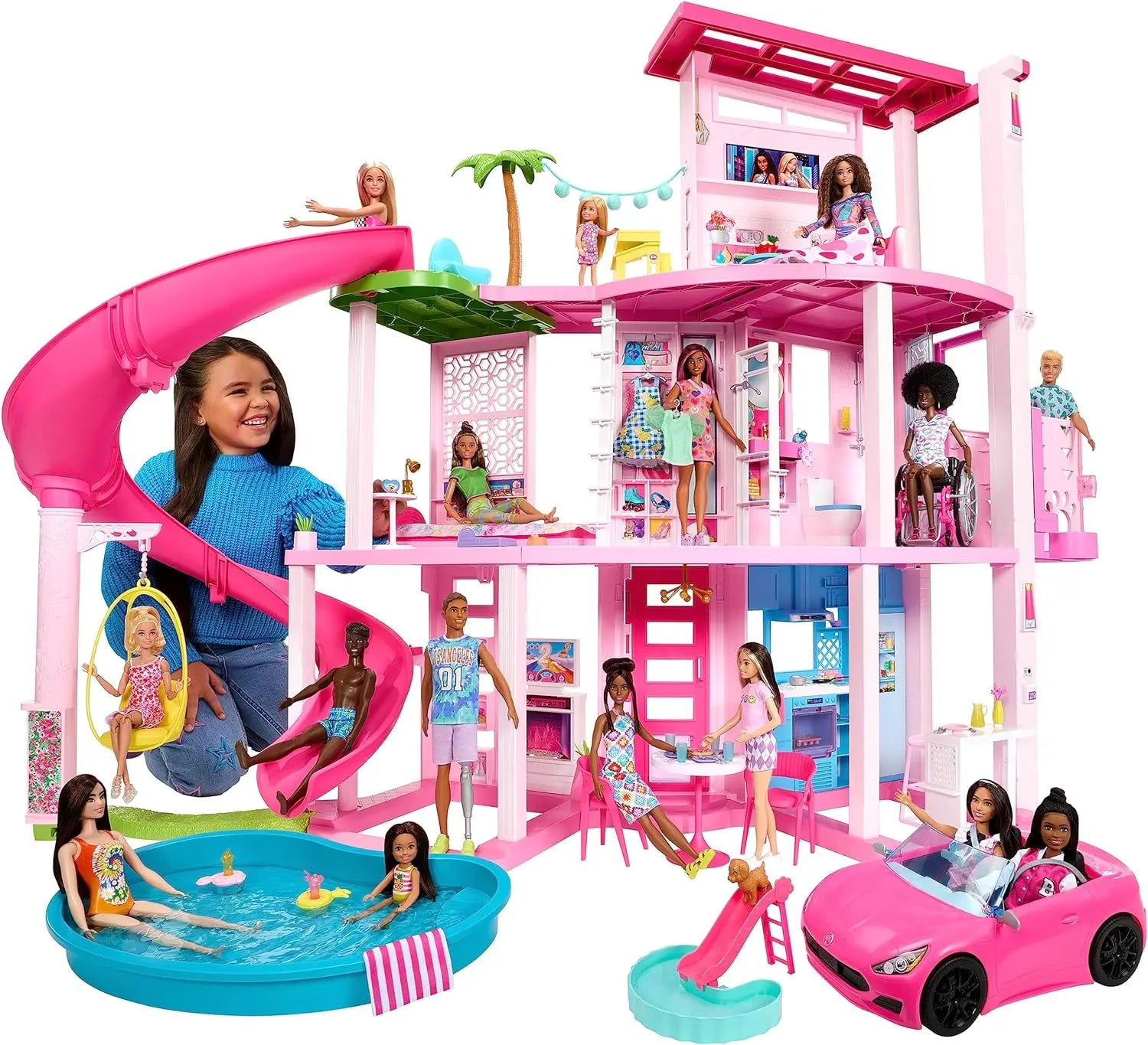 Coffret Barbie Maison Transportable + Piscine + 1 Poupée Mannequin