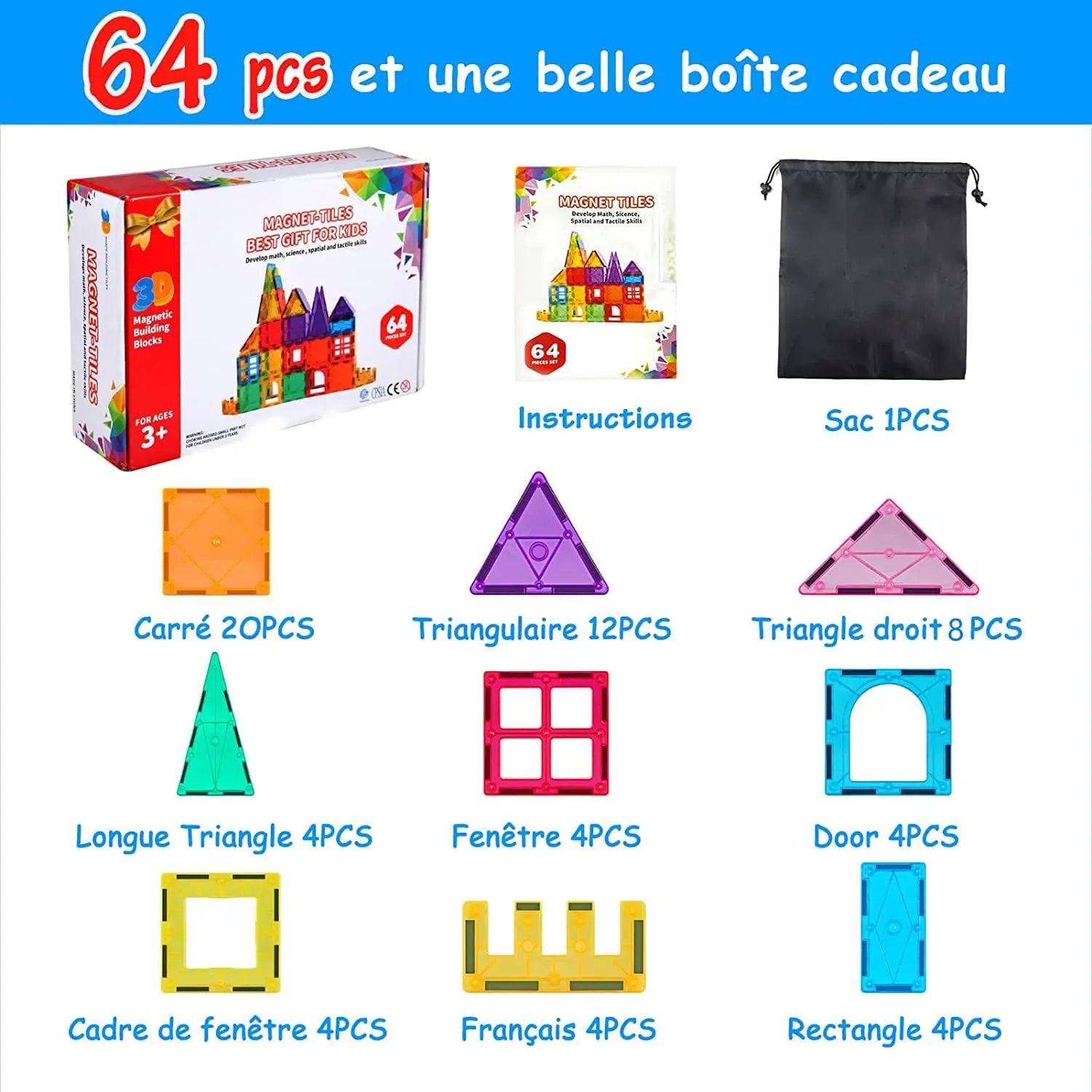 Jouet pour enfant Blocs construction magnétiques Jouet 64 pièces Jeux de construction éducatifs... Katiago. Autres. 5059648466148. Bandai