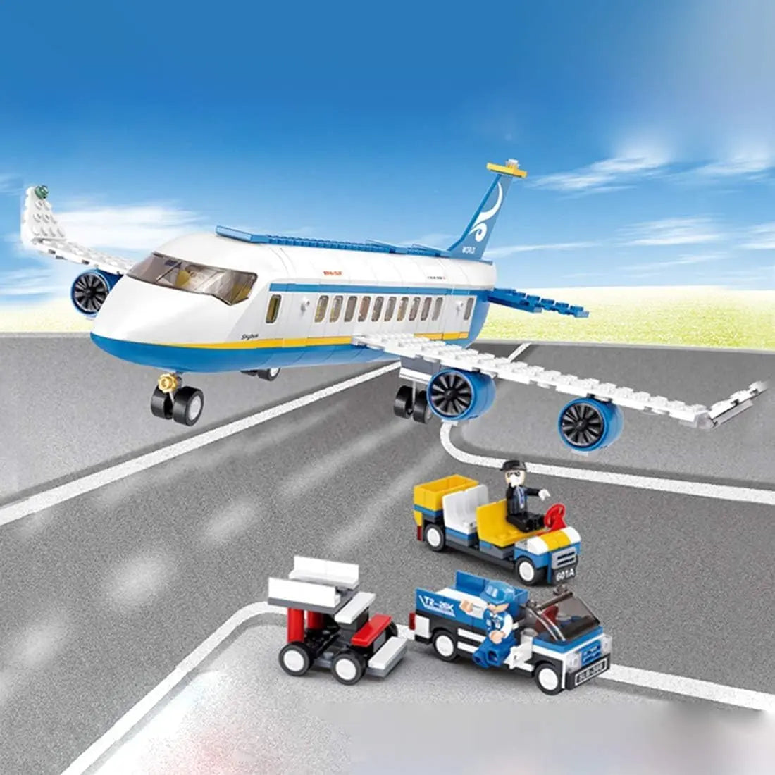 jouet pour enfant Buding Avion Passager avec Travailleurs et camions - Compatible avec Le,go - 463 pièces Nenuco