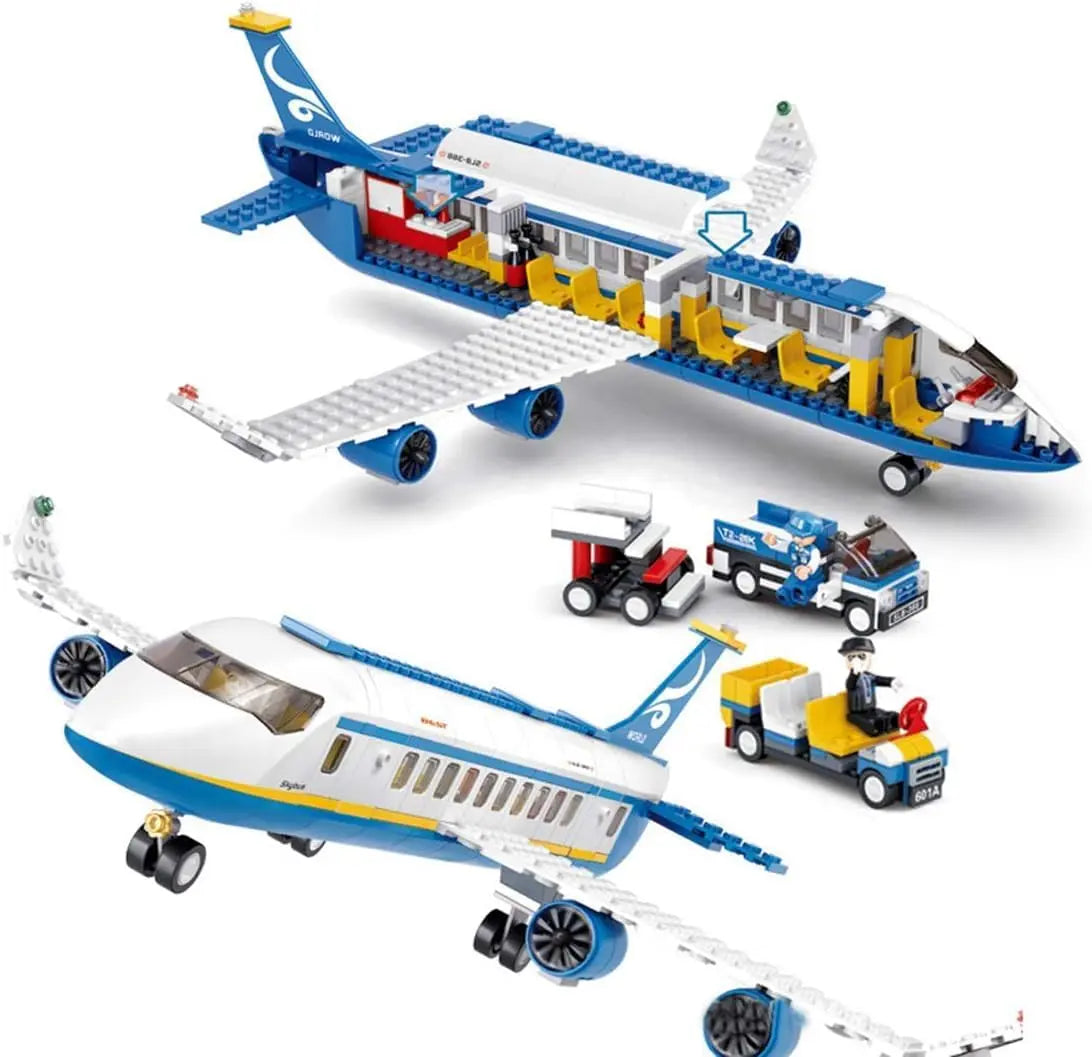 jouet pour enfant Buding Avion Passager avec Travailleurs et camions - Compatible avec Le,go - 463 pièces Nenuco