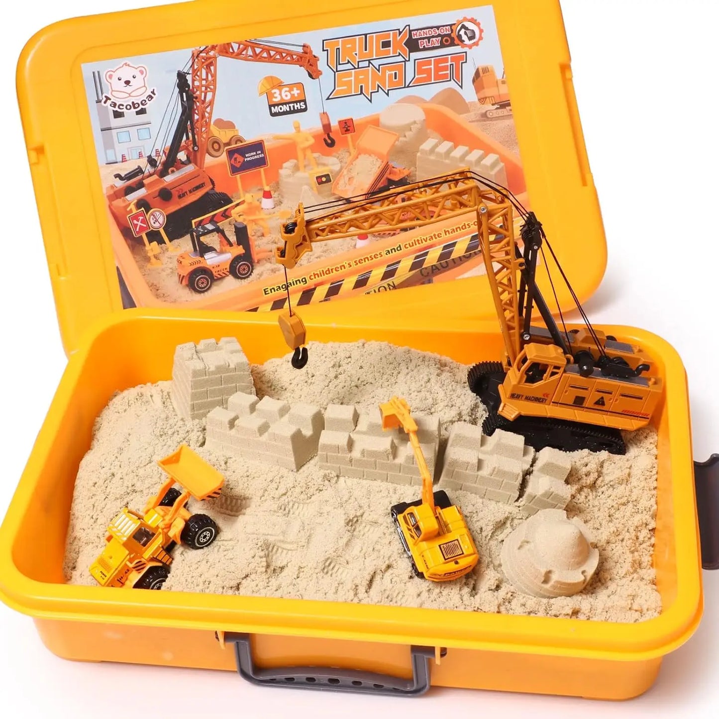 jouet pour enfant Chantier de Construction Bac à Sable Magique avec 1400g Super Sand, Grue Jouet Sensoriel, 5 Mini Véhicules & 14 Moules, Cadeau pour Enfant Garçon Mattel