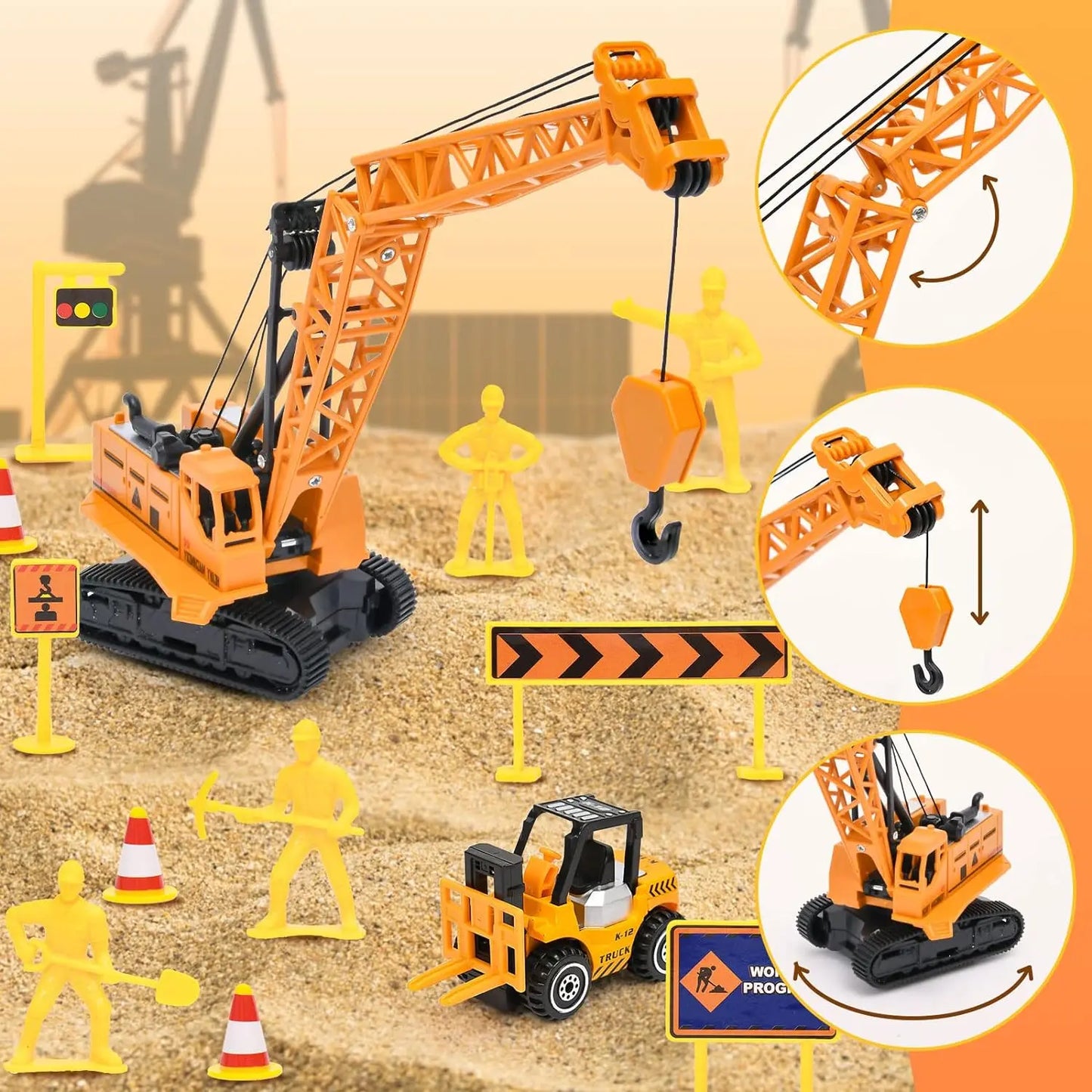 jouet pour enfant Chantier de Construction Bac à Sable Magique avec 1400g Super Sand, Grue Jouet Sensoriel, 5 Mini Véhicules & 14 Moules, Cadeau pour Enfant Garçon Mattel