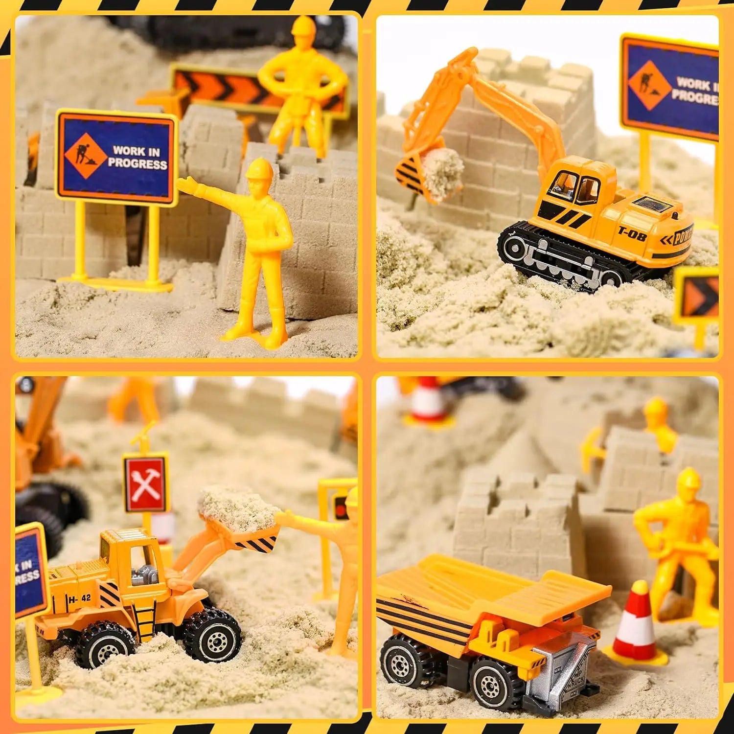 jouet pour enfant Chantier de Construction Bac à Sable Magique avec 1400g Super Sand, Grue Jouet Sensoriel, 5 Mini Véhicules & 14 Moules, Cadeau pour Enfant Garçon Mattel