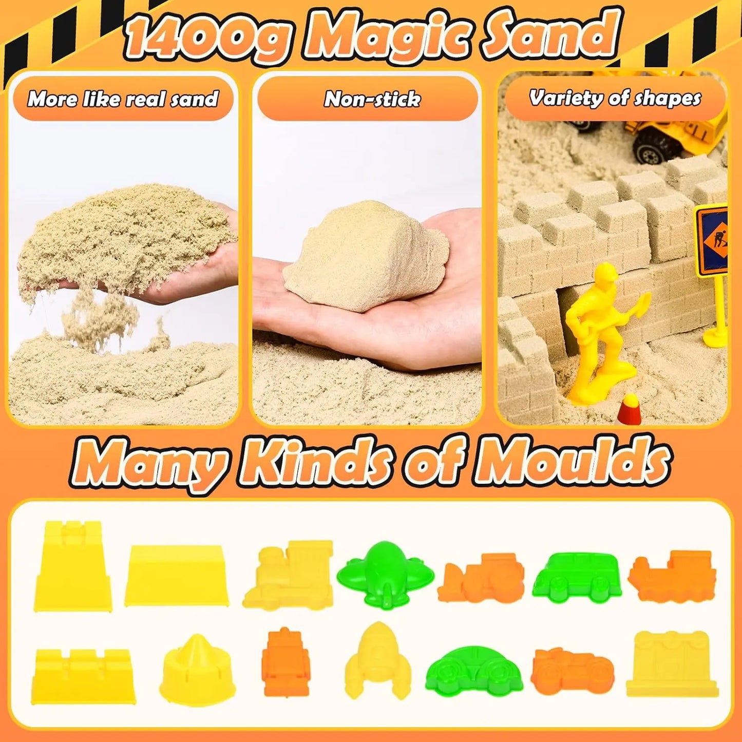 jouet pour enfant Chantier de Construction Bac à Sable Magique avec 1400g Super Sand, Grue Jouet Sensoriel, 5 Mini Véhicules & 14 Moules, Cadeau pour Enfant Garçon Mattel