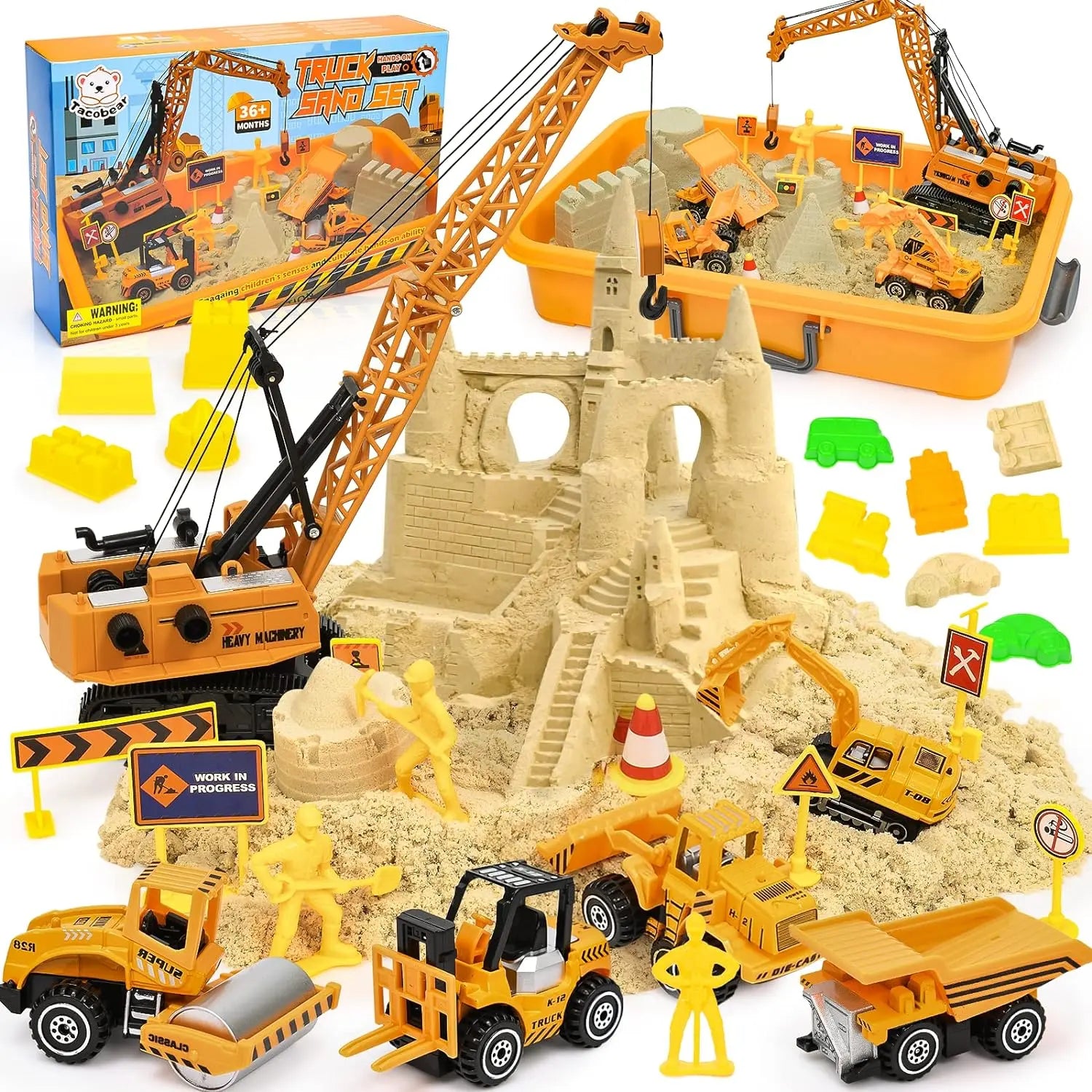 jouet pour enfant Chantier de Construction Bac à Sable Magique avec 1400g Super Sand, Grue Jouet Sensoriel, 5 Mini Véhicules & 14 Moules, Cadeau pour Enfant Garçon Mattel