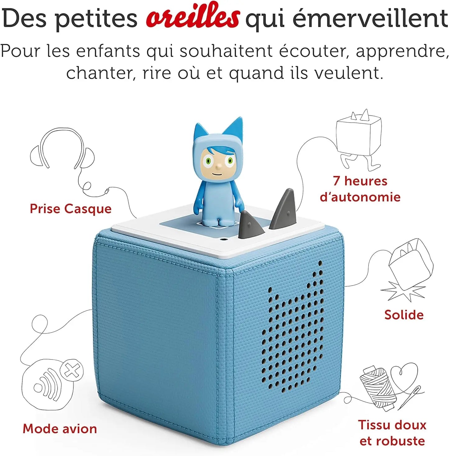 jouet pour enfant Copie de Chantier de Construction Bac à Sable Magique avec 1400g Super Sand, Grue Jouet Sensoriel, 5 Mini Véhicules & 14 Moules, CadeauTonies - Coffret Toniebox Mes premiers Héros Disney - Bleu - Conteuse d'histoires Bleu pour Enfant Garçon Tacobear