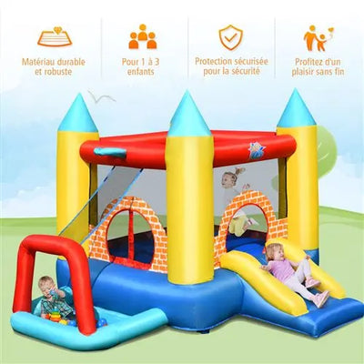 Costway 4 en 1 Aire de jeux Gonflable pour 3 Enfants 3-10 ans avec toboggan,30 Ballons 300x280x210cm TECIN HOLDING