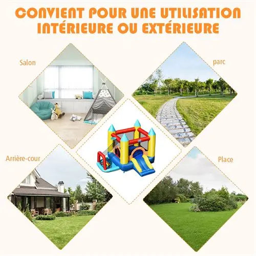 Costway 4 en 1 Aire de jeux Gonflable pour 3 Enfants 3-10 ans avec toboggan,30 Ballons 300x280x210cm TECIN HOLDING