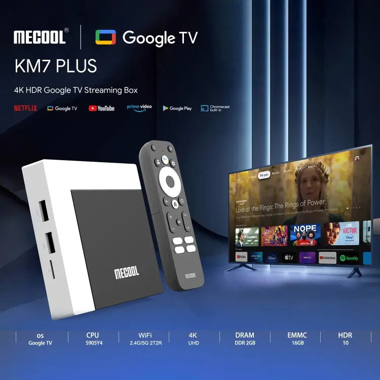 Décodeur TV intelligent MECOOL KM7 Plus Android 10.0, Amlogic S905Y4 Quad Core, 2 Go + 16 Go, US Plug, UK Plug, EU Plug, AU Plug TECIN HOLDING