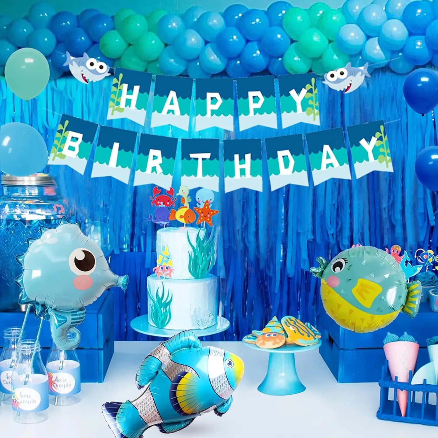 kit anniversaire Decoration Anniversaire Enfant, 108Pièces Decoration Anniversaire Theme Marin avec Banderole Joyeux Anniversaire, Ocean Mer Animaux Ballon Deco de Fête Anniversaire pour Garcons Filles king jouet