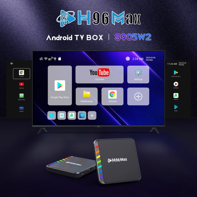 H96 Max W2 4K Ultra HD Android 11.0 Smart TV Box avec télécommande, Amlogic S905W2 Quad-Core, 4 Go + 64 Go