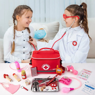 kit malette docteur EFO SHM Malette Docteur Enfant Kit de Médecin Jouets Déguisement de Docteur Accessoires en Bois avec Stéthoscope, Thermomètre, Jouet Enfant 3 Ans EFO