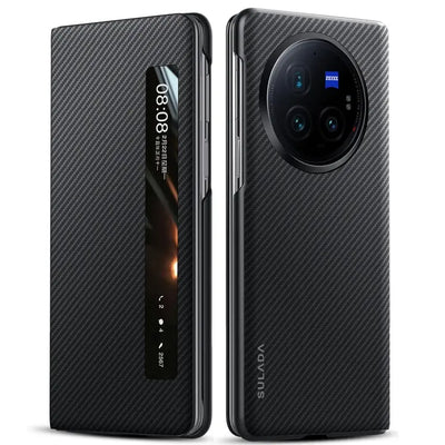 Étui de téléphone en cuir avec fenêtre intelligente SULADA Kevlar 600D Texture TECIN HOLDING