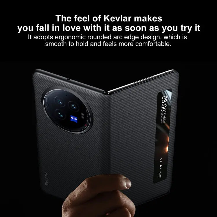 Étui de téléphone en cuir avec fenêtre intelligente SULADA Kevlar 600D Texture TECIN HOLDING