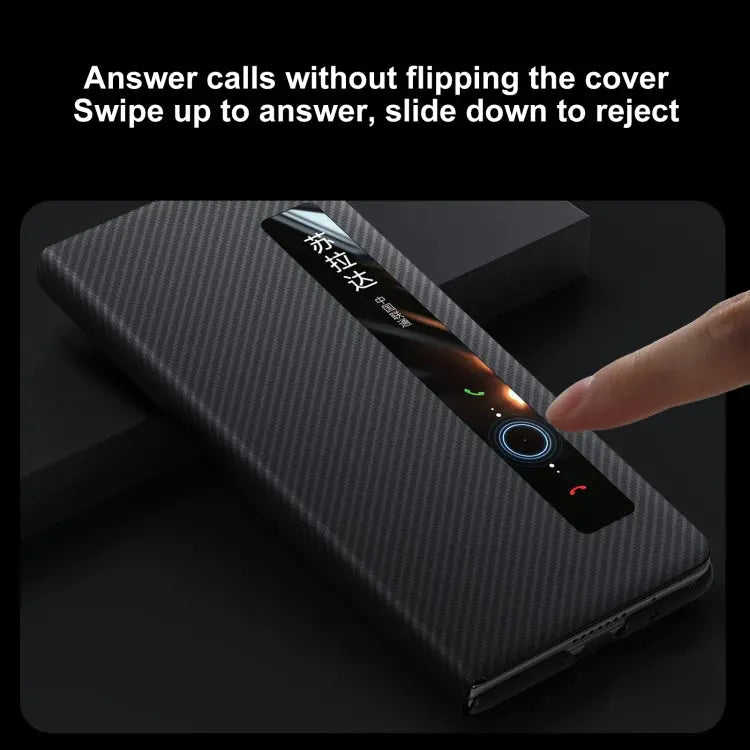 Étui de téléphone en cuir avec fenêtre intelligente SULADA Kevlar 600D Texture TECIN HOLDING