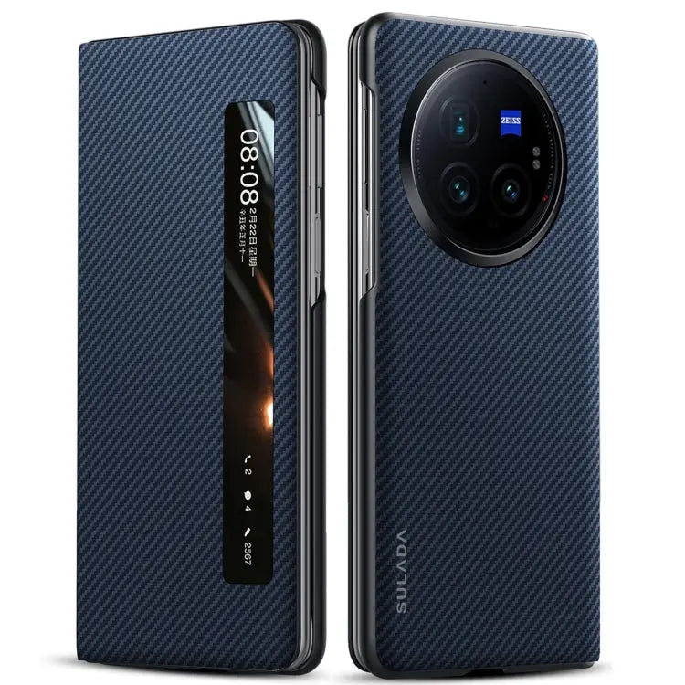 Étui de téléphone en cuir avec fenêtre intelligente SULADA Kevlar 600D Texture TECIN HOLDING