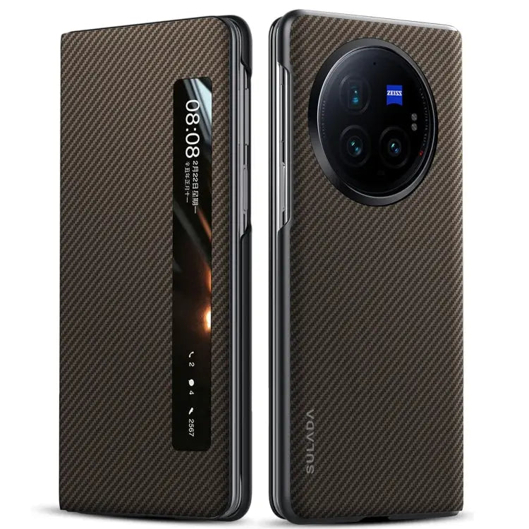 Étui de téléphone en cuir avec fenêtre intelligente SULADA Kevlar 600D Texture TECIN HOLDING