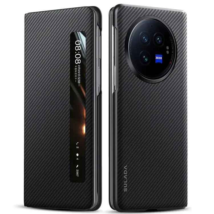 Étui de téléphone en cuir avec fenêtre intelligente SULADA Kevlar 600D Texture TECIN HOLDING