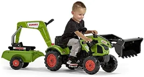 voiture pour enfant FALK Tractopelle à Pédales Claas avec excavatrice et remorque Falk