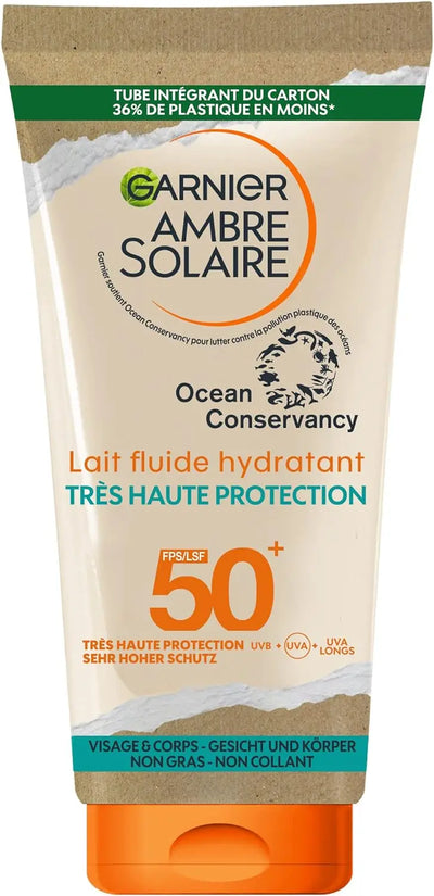 creme visage Garnier Ambre Solaire Lait Fluide Hydratant FPS50+ 175 ml Ocean Consercercy