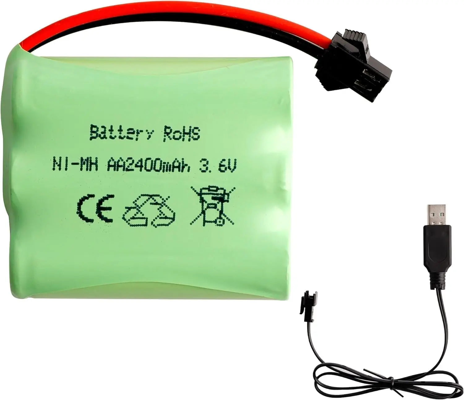 batterie Gecoty Batterie Rechargeable Ni-MH AA 4.8v 2400mAh, avec câble de Chargement et Prise SM 2P, Convient pour Les Voitures télécommandées, Les Outils YUNIQUE GREEN-CLEAN-POWER