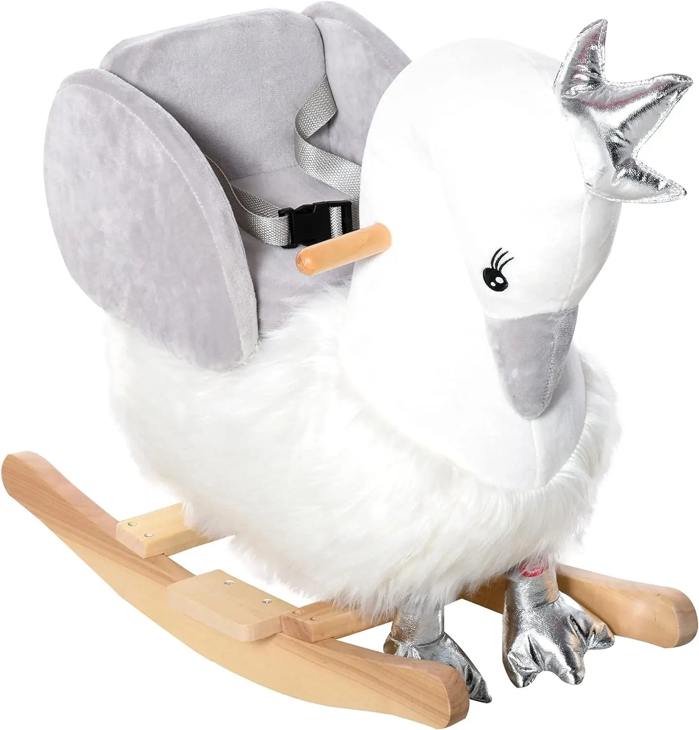 jouet Homcom Cheval à bascule selle grand confort peluche courte douce bois HOMCOM