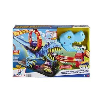 jouet pour enfant Hot Wheels City Coffret L’Attaque du T-Rex avec 1 voiture, course à travers un grand looping pour vaincre le T-Rex, circuit cascade et course, Jouet Hot Wheels