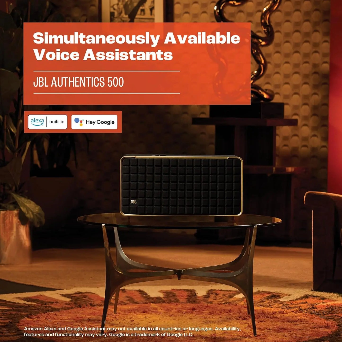 Bluetooth Speaker JBL Authentics 500 Enceinte Intelligente connectée Portable avec WiFi, Bluetooth et Assistants vocaux, Design rétro, JBL