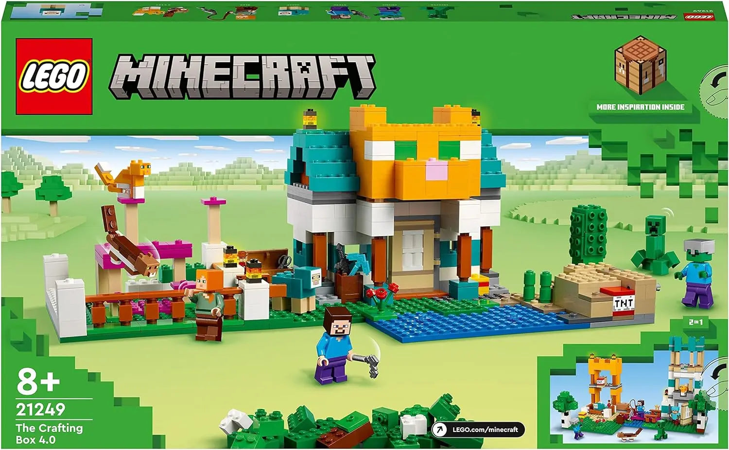 lego LEGO 21249 Minecraft La Boîte de Construction 4.0, Set 2en1 Construisez des Tours de Rivière ou Une Cabane de Chat, avec Les Figurines Alex, Steve, Creeper et Zombie Mobs, Jouets pour Enfants 5702017415840 lego