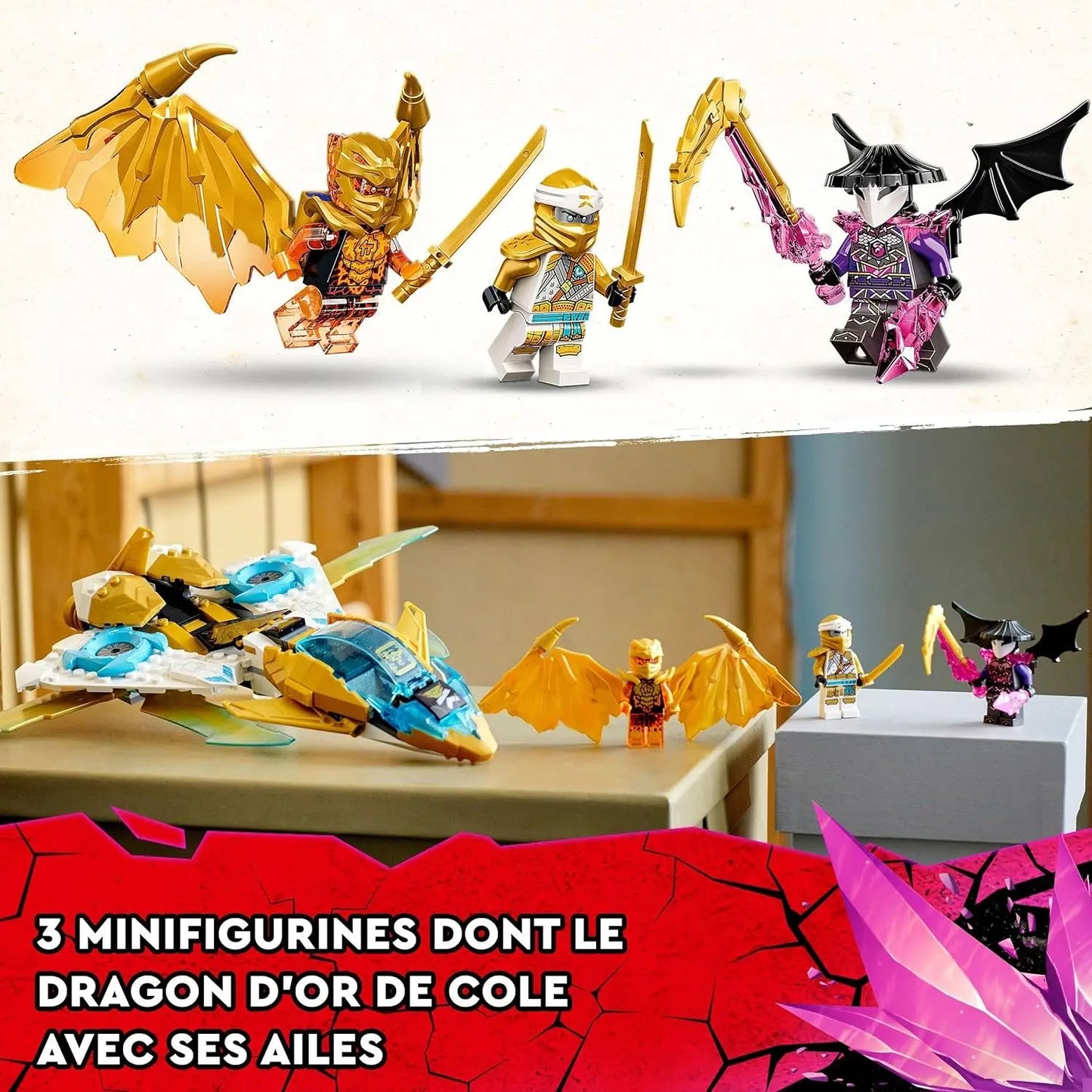 jouet pour enfant LEGO 71770 NINJAGO Le jet dragon d’or de Zane Paw Patrol