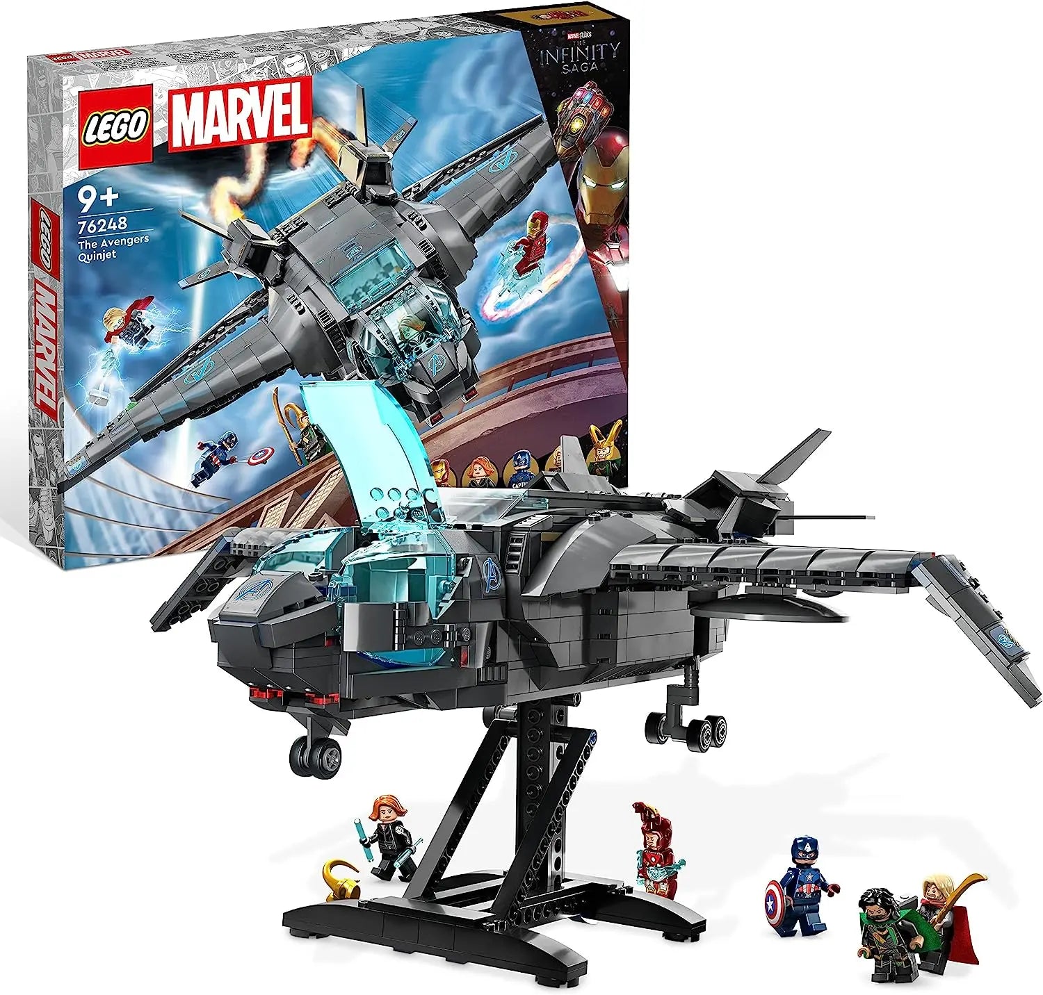 jouet LEGO Marvel 76248 Le Quinjet des Avengers, Jouet de Vaisseau Spatial pour Noël, avec Minifigurines Thor, Iron Man, Black Widow lego