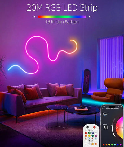 Luminaires Lamomo Néon Ruban LED RGB , 12V avec Contrôle Bluetooth APP Dimmable, Synchronisation de Musique, Flexible Etanche NANOLEAF