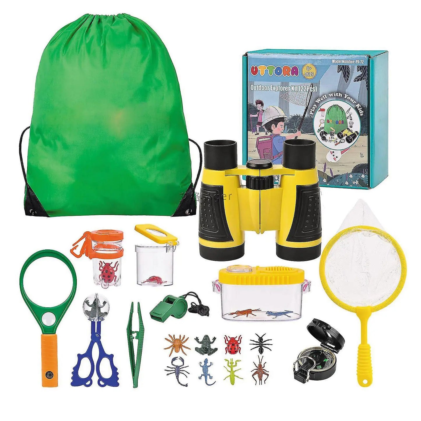 jouet MUOIVG 23 Pièces Ensemble Explorateur Extérieur Jouets, Kit Exploration, Jumelles Aventurier pour Enfants avec Pince à épiler Attrape-Insectes Muoivg